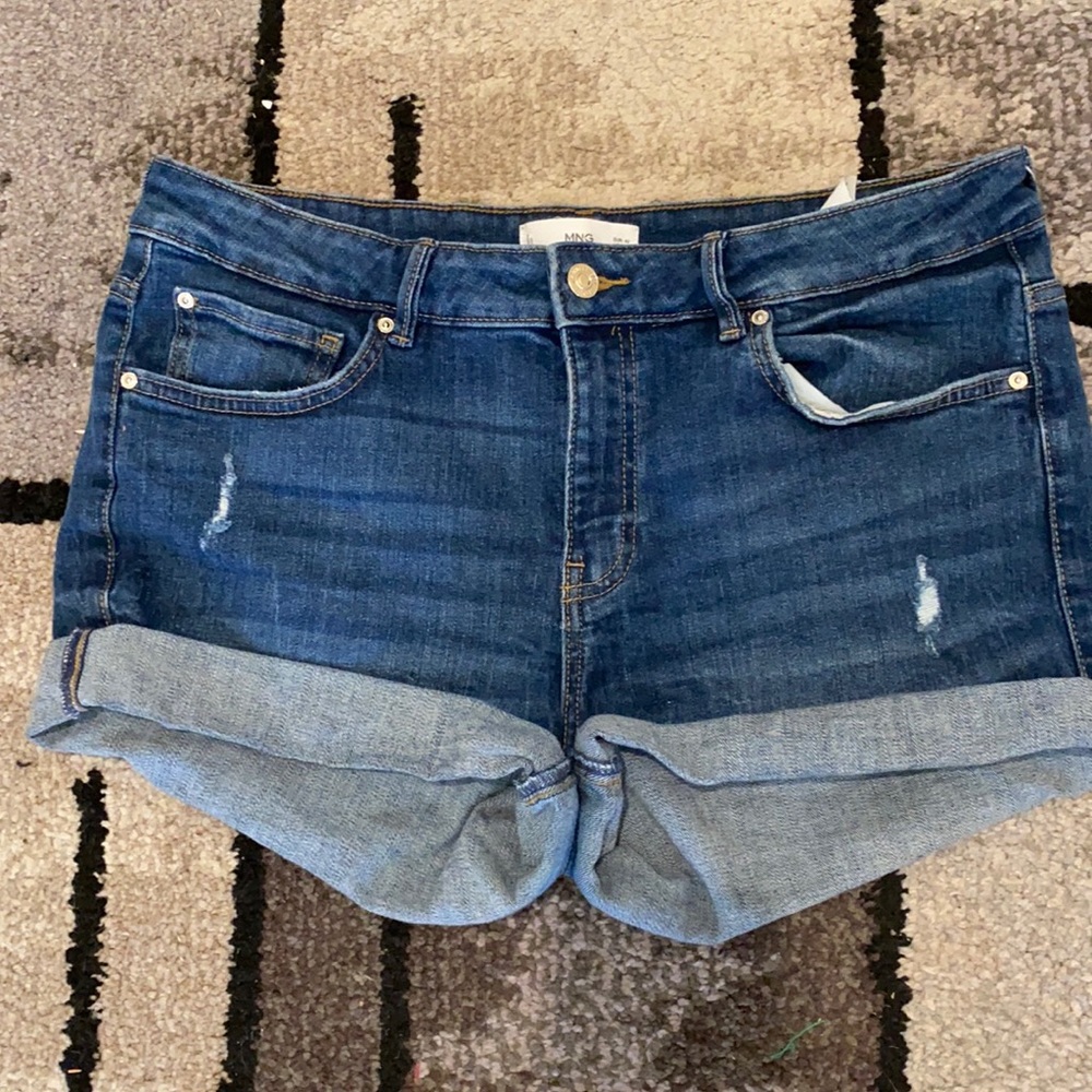 MNG Medium Wash Cuffed Denim Shorts